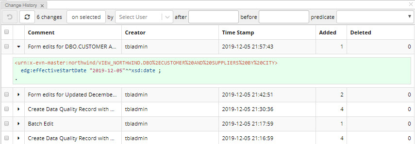 TopBraid EDG Change History Panel