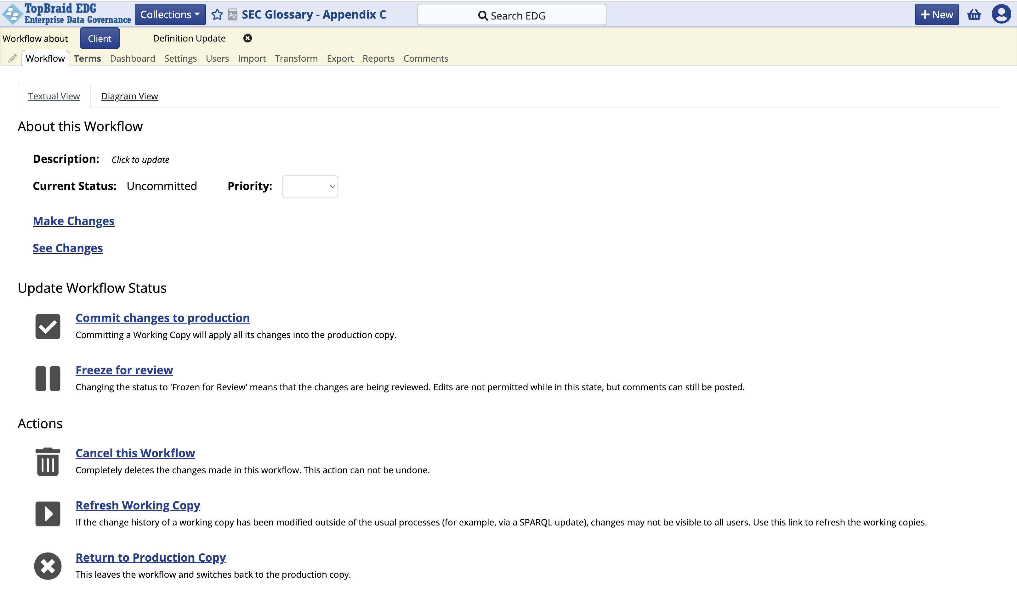 TopBraid EDG Starting a New Workflow About Glossary