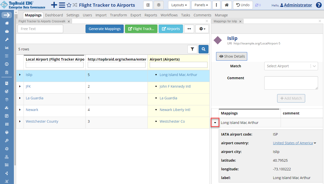 TopBraid EDG Flight Tracker Mapped - Airport Info