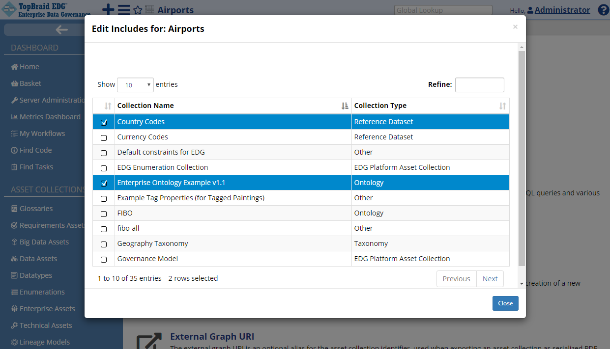 TopBraid EDG Reference Datasets - Edit Includes