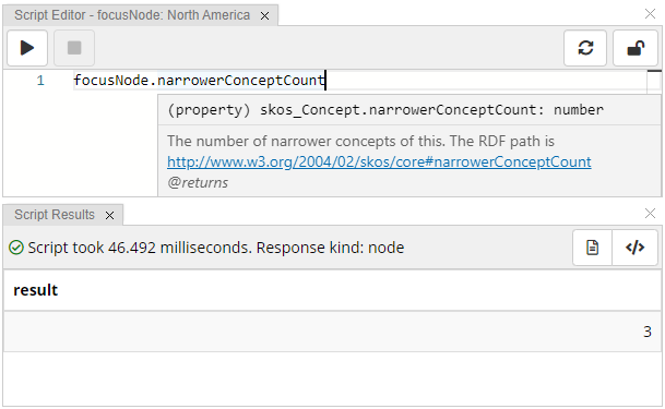 Script Editor panel with an example call to an inferred property value