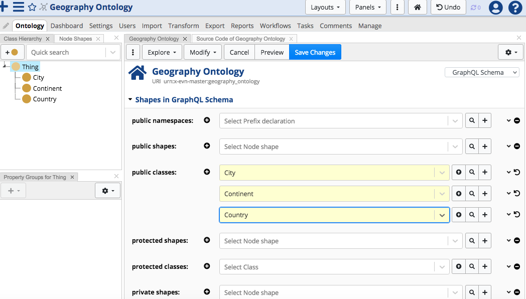 TopBraid EDG Ontologies GraphQL Schema Settings