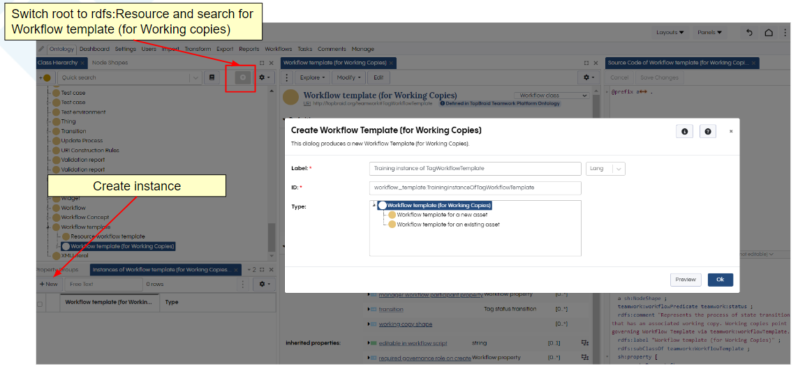 Create a workflow template instance