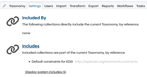 TopBraid EDG Settings Tab with Includes