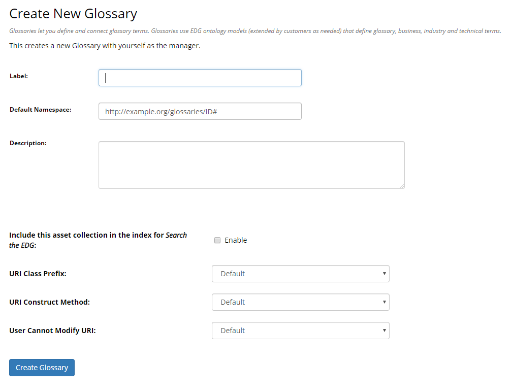 TopBraid EDG Create New Glossary