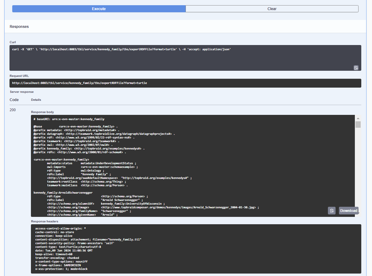 EDG Swagger exportRDFFile TBS Web Service Output