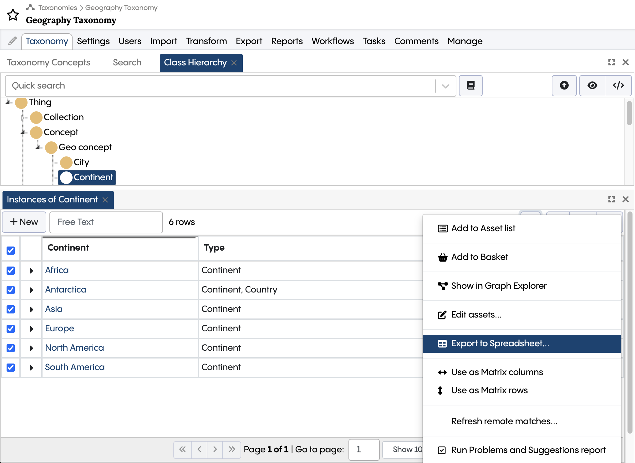 Export to Spreadsheet Batch action