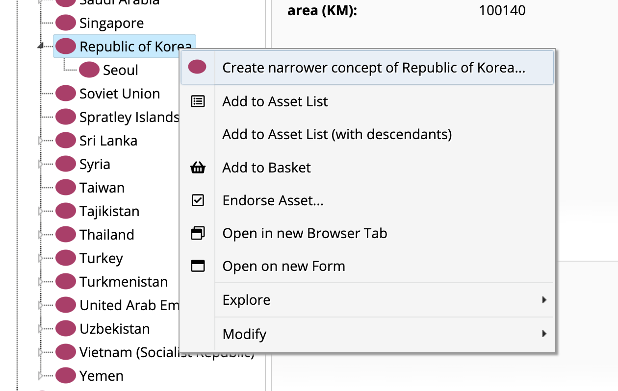 TopBraid EDG Create Narrower Concept Menu