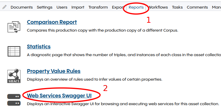 TopBraid EDG screenshot showing how to get to the Swagger UI