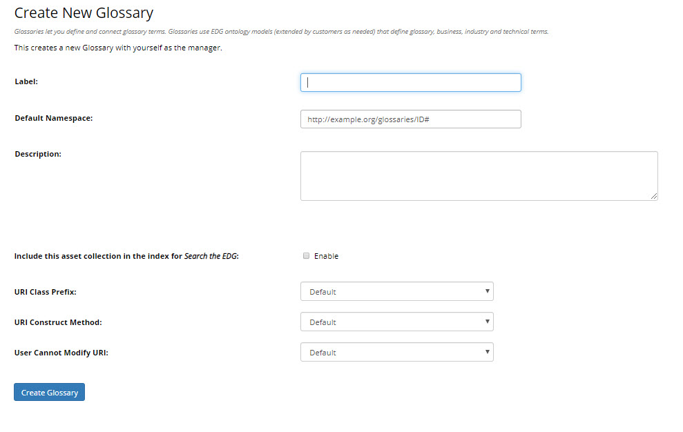 TopBraid EDG Create New Glossary