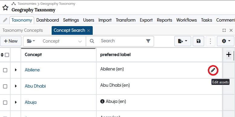 TopBraid EDG Search Panel Tabular Edit