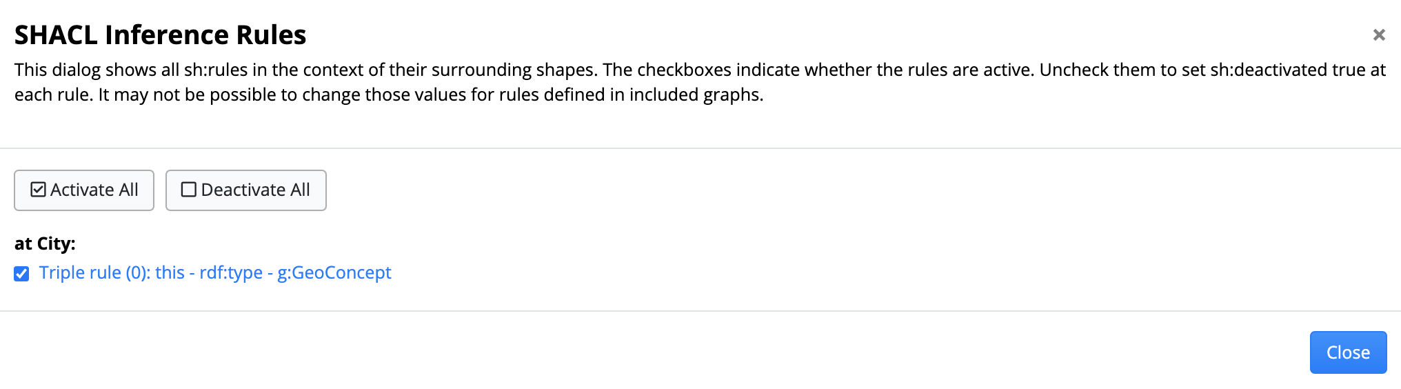 TopBraid EDG SHACL Inference Rules Dialog