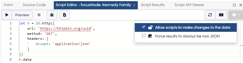 Configure script editor to allow make changes